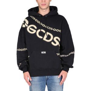 GCDS Chain Link Logo Drawstring Hoodie Men BLACK Sweaters & Cardigans